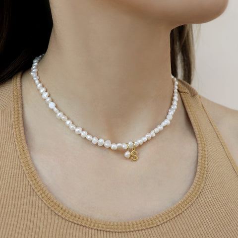 Pearl Initial Necklace Silver BlackSugar-Fine Modern Chic Jewelry that Celebrities Wear Pearl Initial Necklace Silver BlackSugar-Fine Modern Chic Jewelry that Celebrities Wear