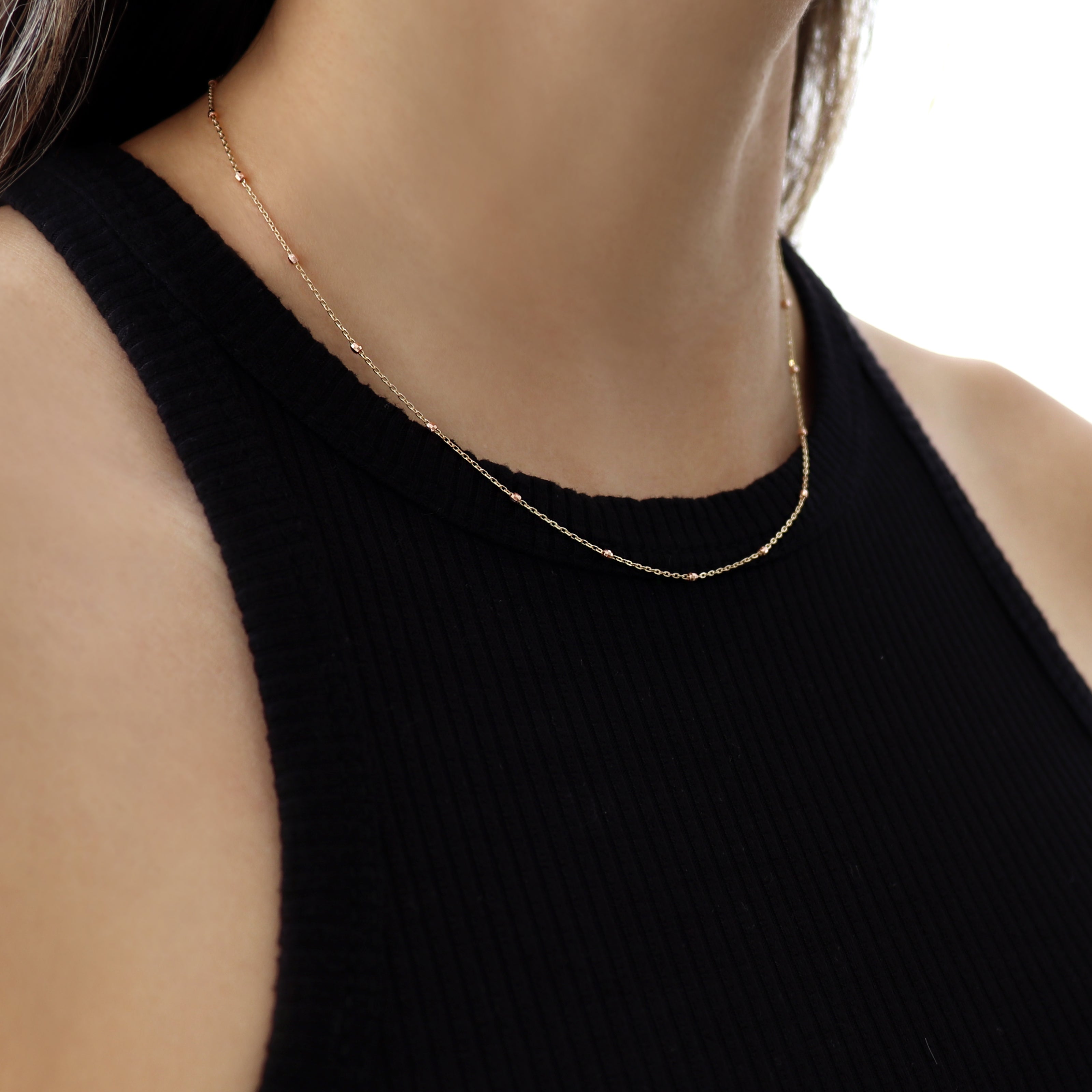14K Rose Gold Ball Chain Necklace BlackSugar-Best Online Jewelry Shop Located West Los Angeles 
