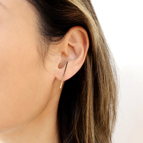 14k gold slim stick earrings BlackSugar-Fine Modern Chic Jewelry that Celebrities Wear