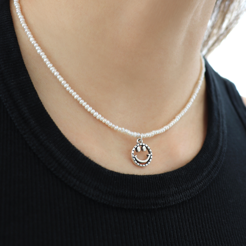 Pearl Smiley Face Necklace BlackSugar-Best Online Jewelry Shop Earrings, Necklaces, Rings, Located West Los Angeles 