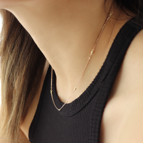 14K Solid Gold Space Ball Chain Necklace BlackSugar-Best Online Jewelry Shop Located West Los Angeles